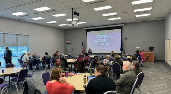 Community members from the Salina area and the K-State Salina campus gather to attend one of the Civic Lecture Series hosted by K-State Salina.