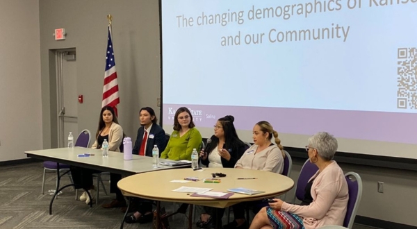 A panel of speakers who make an impact on the Salina community each day meet with the K-State Salina community during KSUnite.