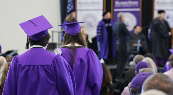 Graduating seniors walk the stage during K-State Salina's commencement ceremony.