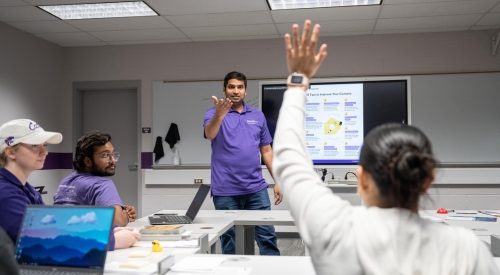 A K-State Salina instructor calls on a student during class.