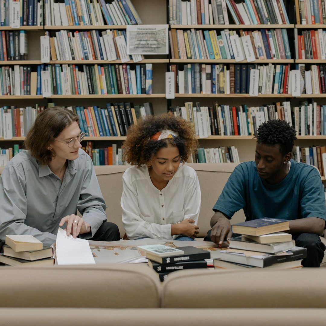 Students studying in library