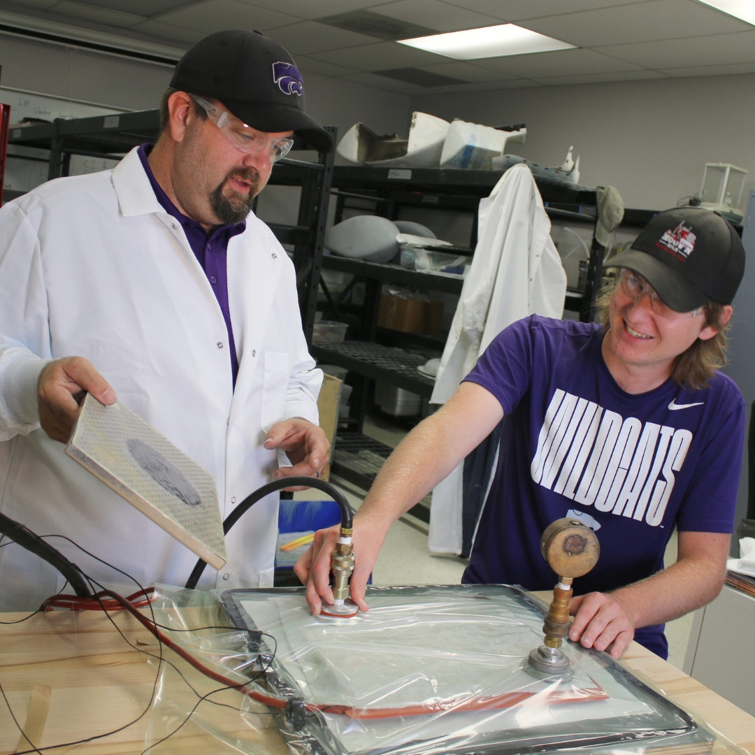 Student and instructor working on composites in lab