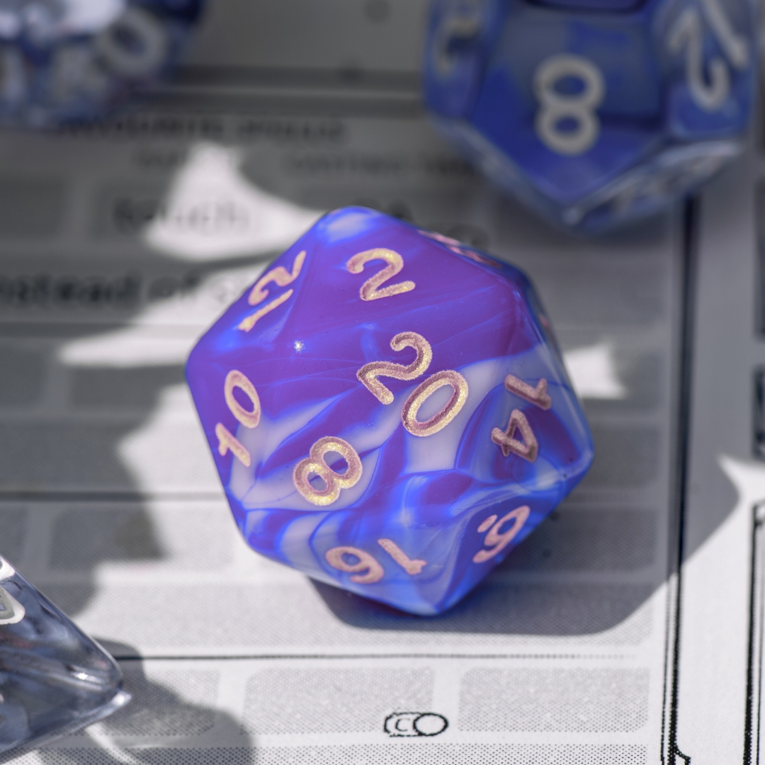 Purple dice on table